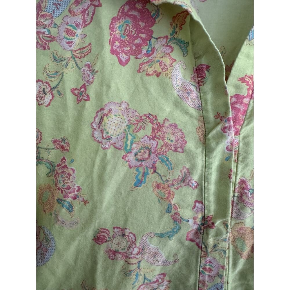 Natori Women's M Green Floral Paisley Tunic Blouse Long Sleeve Button Top - Picture 5 of 12